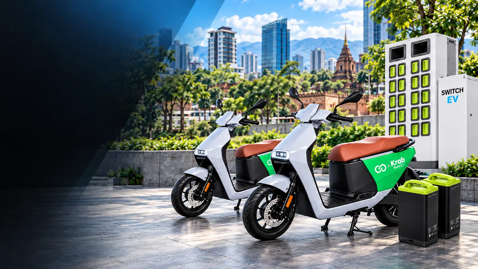 รถมอเตอร์ไซค์ไฟฟ้า Krab Moto EV พร้อมตู้สลับแบตเตอรี่ SWITCH EV